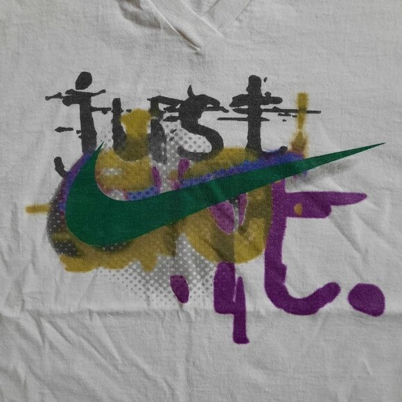 Vtg 90s Nike Shirt Mens Large‎ White V-Neck Center Swoosh Made In USA Just Do It - Picture 4 of 8
